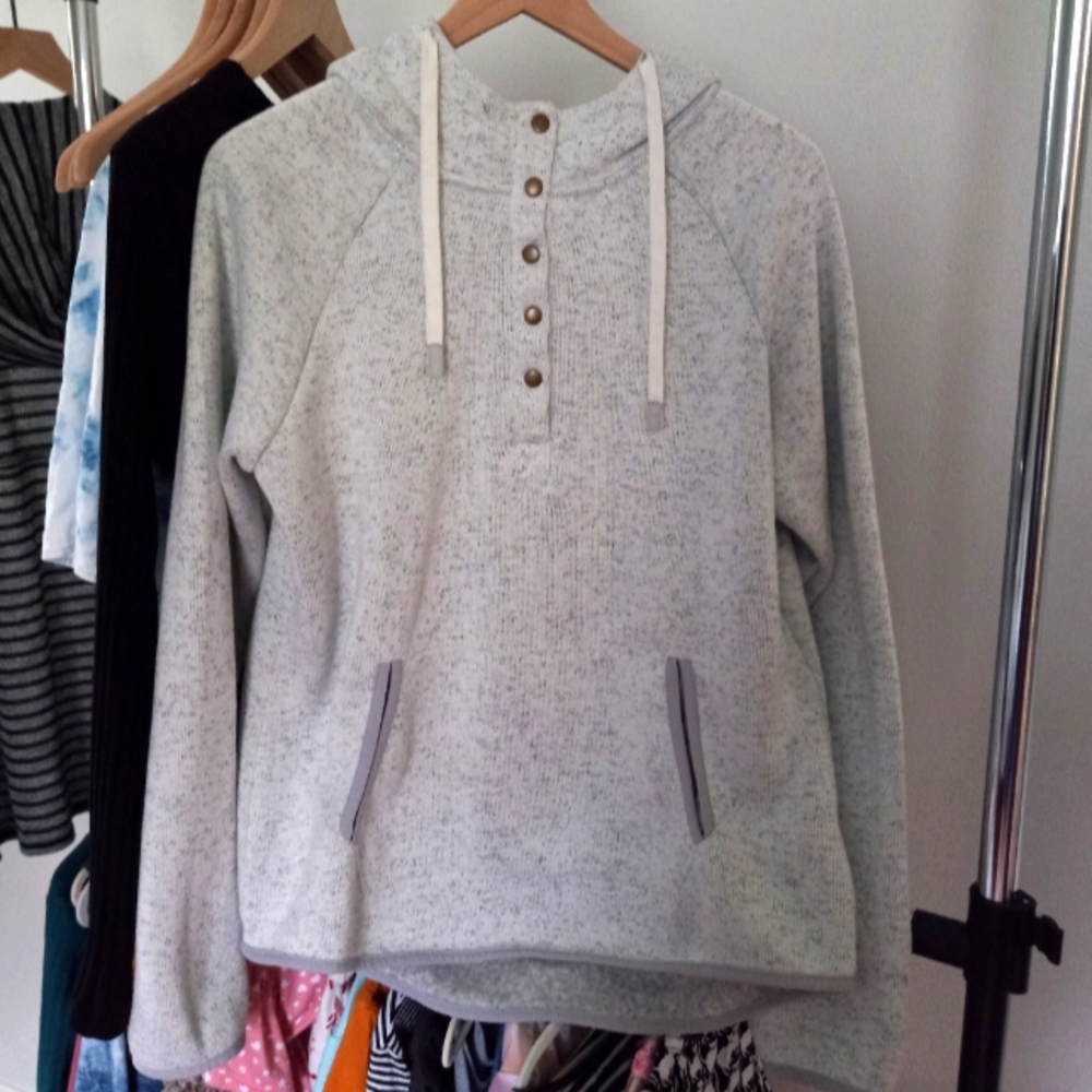 Thread + Supply Heathered Light Grey Ivory Hoodie Pullover